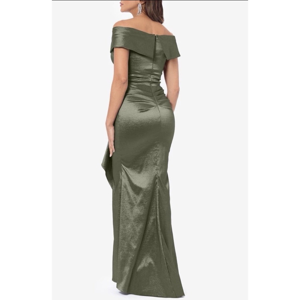 Xscape Evenings Off-Shoulder Taffeta Gown Size 8 Olive Green Sweetheart Maxi - Picture 4 of 8